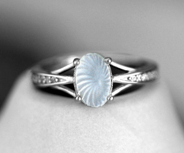 Sterling Silver Ring with vintage glass moonstone cabochon